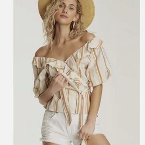 Billabong Babes All Day Wear 2 Ways Off Shoulder Striped Ruffle Wrap Top Medium